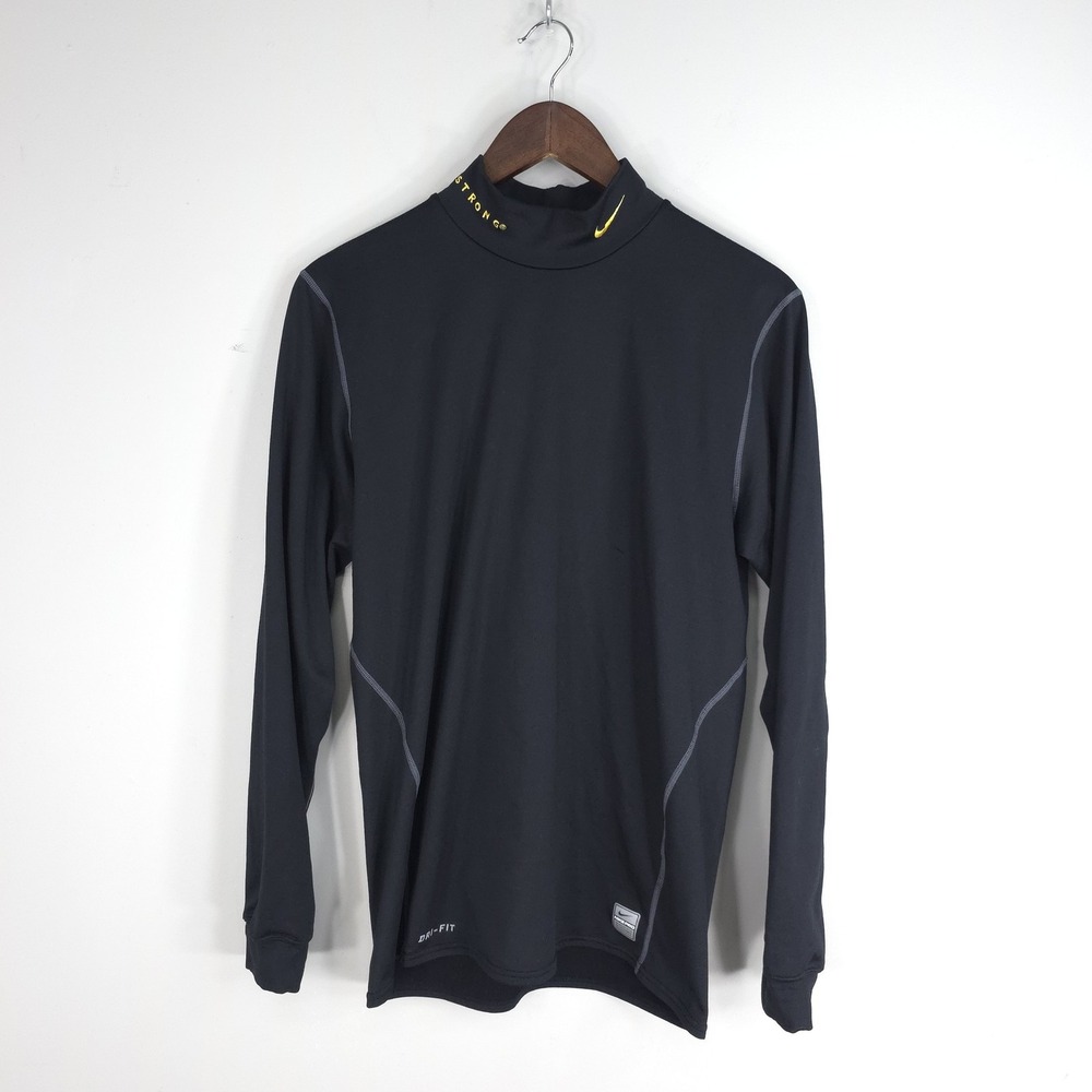 Nike Pro Livestrong Mens Large Black Long Sleeve Mock Neck Thermal Shirt 416344